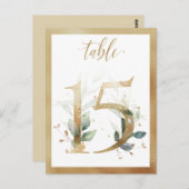 Greenery Foliage Gold Table Numbers, Tabel 15 Card Briefkaart (Voorkant / Achterkant)