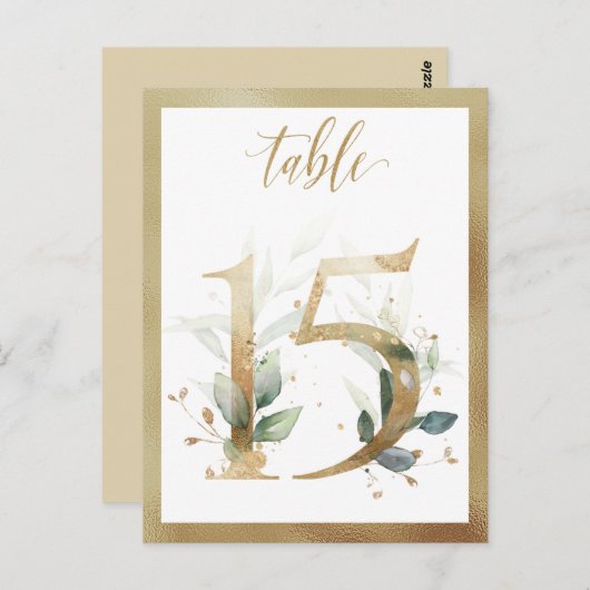 Greenery Foliage Gold Table Numbers, Tabel 15 Card Briefkaart (Voorkant / Achterkant)