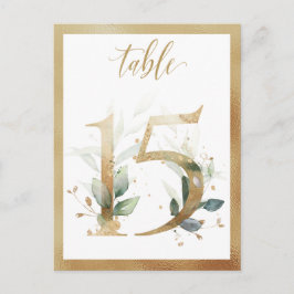 Greenery Foliage Gold Table Numbers, Tabel 15 Card Briefkaart