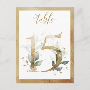 Greenery Foliage Gold Table Numbers, Tabel 15 Card Briefkaart