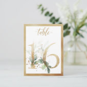 Greenery Foliage Gold Table Numbers, Tabel 16 Card Briefkaart (Staand voorkant)