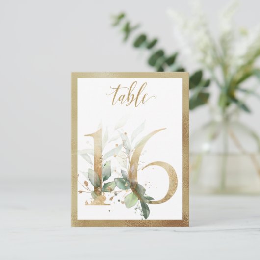 Greenery Foliage Gold Table Numbers, Tabel 16 Card Briefkaart (Staand voorkant)