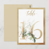 Greenery Foliage Gold Table Numbers, Tabel 16 Card Briefkaart (Voorkant / Achterkant)