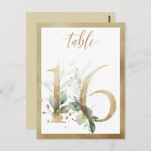 Greenery Foliage Gold Table Numbers, Tabel 16 Card Briefkaart (Voorkant / Achterkant)