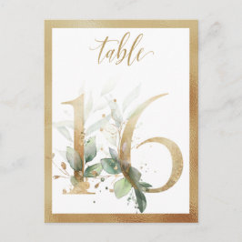Greenery Foliage Gold Table Numbers, Tabel 16 Card Briefkaart