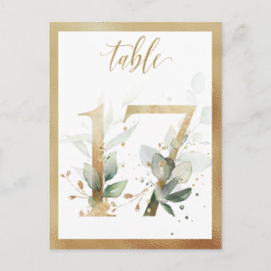 Greenery Foliage Gold Table Numbers, Tabel 17 Card Briefkaart