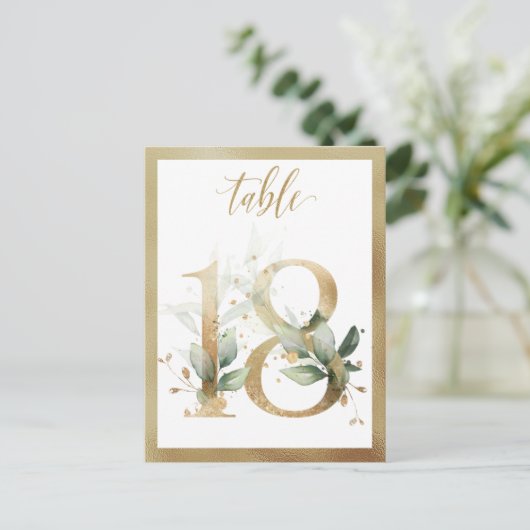 Greenery Foliage Gold Table Numbers, Tabel 18 Card Briefkaart (Staand voorkant)