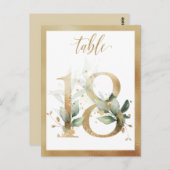 Greenery Foliage Gold Table Numbers, Tabel 18 Card Briefkaart (Voorkant / Achterkant)