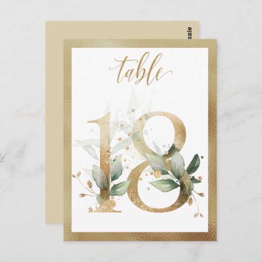 Greenery Foliage Gold Table Numbers, Tabel 18 Card Briefkaart (Voorkant / Achterkant)