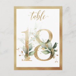 Greenery Foliage Gold Table Numbers, Tabel 18 Card Briefkaart