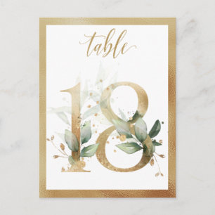 Greenery Foliage Gold Table Numbers, Tabel 18 Card Briefkaart