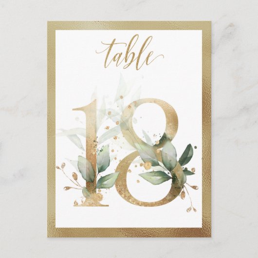 Greenery Foliage Gold Table Numbers, Tabel 18 Card Briefkaart (Voorkant)