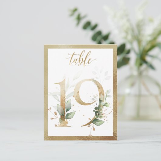 Greenery Foliage Gold Table Numbers, Tabel 19 Card Briefkaart (Staand voorkant)