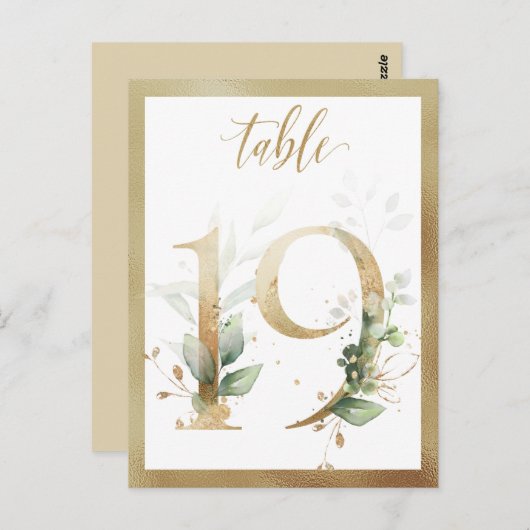 Greenery Foliage Gold Table Numbers, Tabel 19 Card Briefkaart (Voorkant / Achterkant)