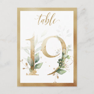 Greenery Foliage Gold Table Numbers, Tabel 19 Card Briefkaart