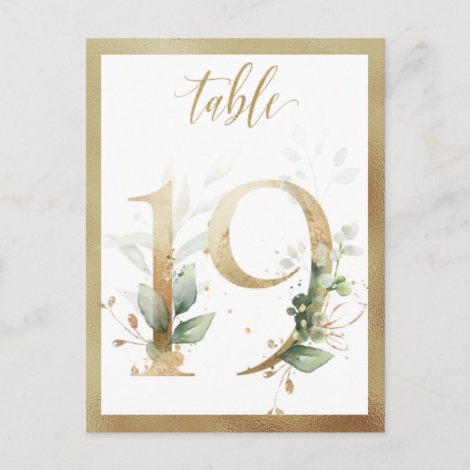 Greenery Foliage Gold Table Numbers, Tabel 19 Card Briefkaart (Voorkant)