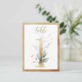 Greenery Foliage Gold Table Numbers, Tabel 1 Card Briefkaart (Staand voorkant)