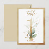 Greenery Foliage Gold Table Numbers, Tabel 1 Card Briefkaart (Voorkant / Achterkant)