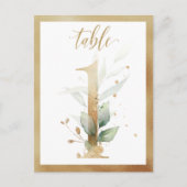 Greenery Foliage Gold Table Numbers, Tabel 1 Card Briefkaart (Voorkant)