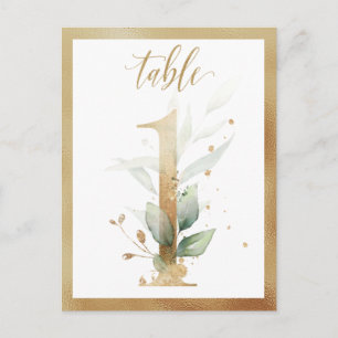 Greenery Foliage Gold Table Numbers, Tabel 1 Card Briefkaart