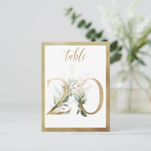 Greenery Foliage Gold Table Numbers, Tabel 20 Card Briefkaart (Staand voorkant)