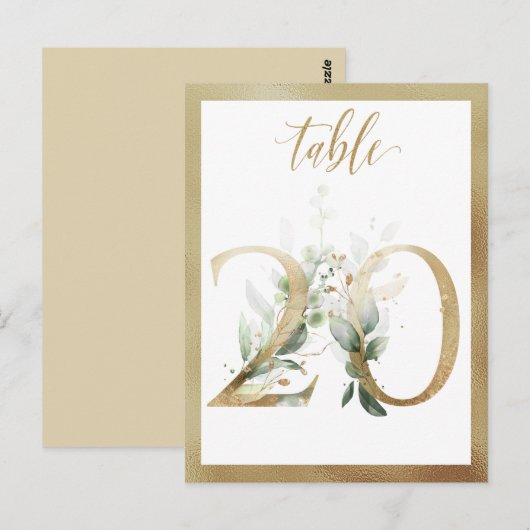 Greenery Foliage Gold Table Numbers, Tabel 20 Card Briefkaart (Voorkant / Achterkant)