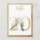 Greenery Foliage Gold Table Numbers, Tabel 20 Card Briefkaart (Voorkant)