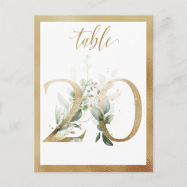 Greenery Foliage Gold Table Numbers, Tabel 20 Card Briefkaart