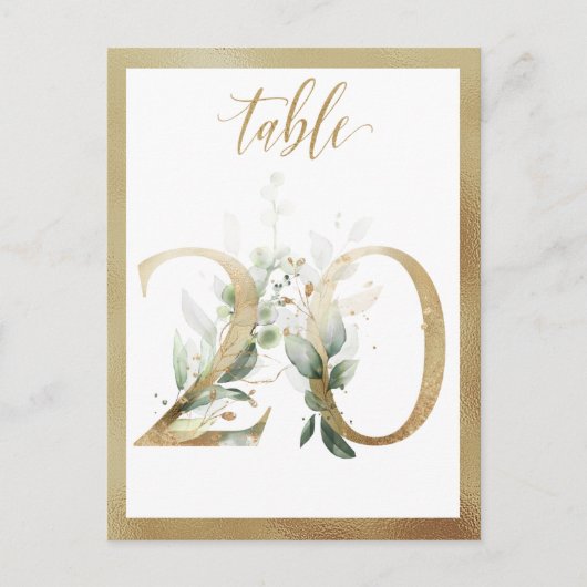 Greenery Foliage Gold Table Numbers, Tabel 20 Card Briefkaart (Voorkant)