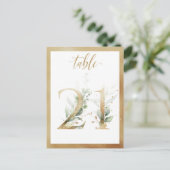 Greenery Foliage Gold Table Numbers, Tabel 21 Card Briefkaart (Staand voorkant)