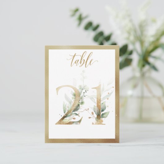 Greenery Foliage Gold Table Numbers, Tabel 21 Card Briefkaart (Staand voorkant)