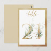 Greenery Foliage Gold Table Numbers, Tabel 21 Card Briefkaart (Voorkant / Achterkant)