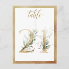 Greenery Foliage Gold Table Numbers, Tabel 21 Card Briefkaart