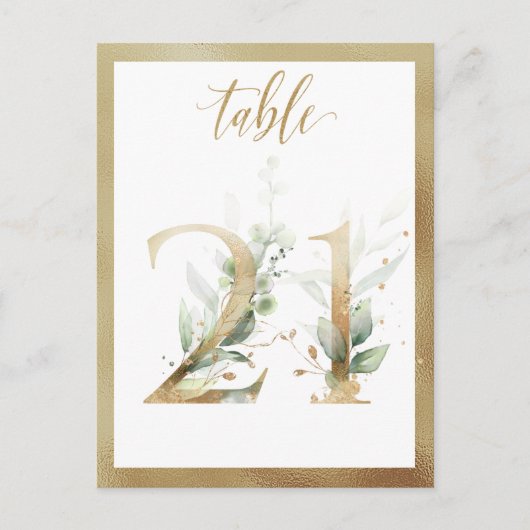Greenery Foliage Gold Table Numbers, Tabel 21 Card Briefkaart (Voorkant)