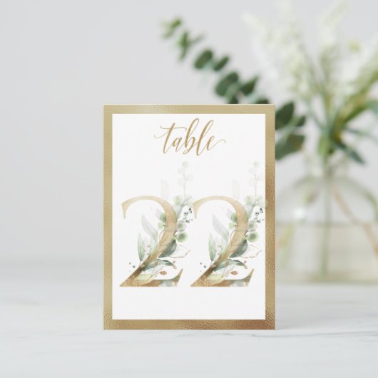 Greenery Foliage Gold Table Numbers, Tabel 22 Card Briefkaart (Staand voorkant)