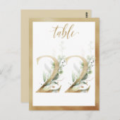 Greenery Foliage Gold Table Numbers, Tabel 22 Card Briefkaart (Voorkant / Achterkant)
