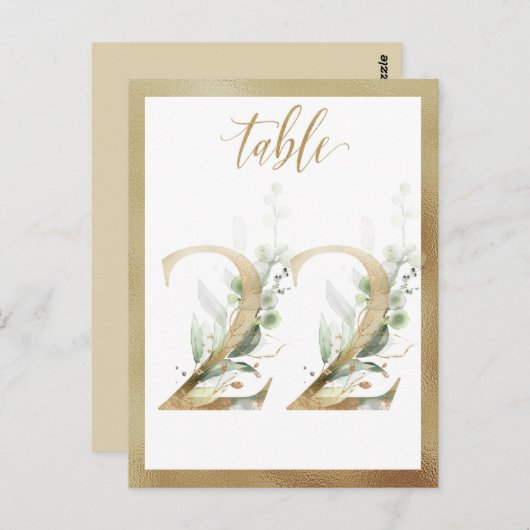Greenery Foliage Gold Table Numbers, Tabel 22 Card Briefkaart (Voorkant / Achterkant)