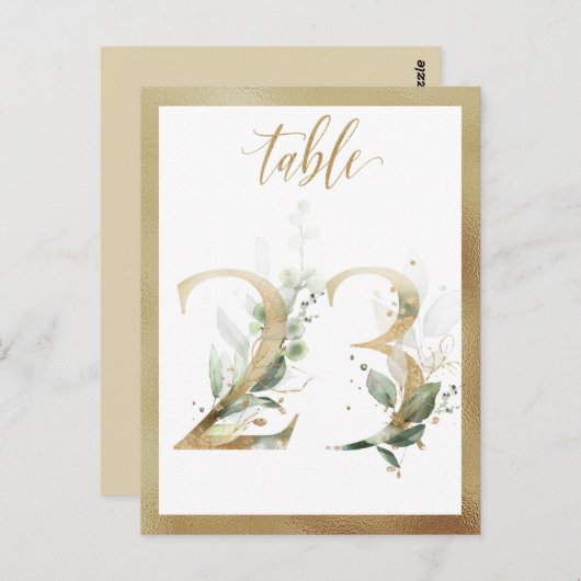 Greenery Foliage Gold Table Numbers, Tabel 23 Card Briefkaart (Voorkant / Achterkant)