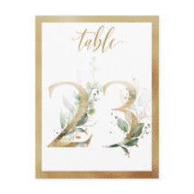Greenery Foliage Gold Table Numbers, Tabel 23 Card