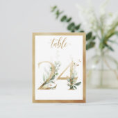 Greenery Foliage Gold Table Numbers, Tabel 24 Card Briefkaart (Staand voorkant)