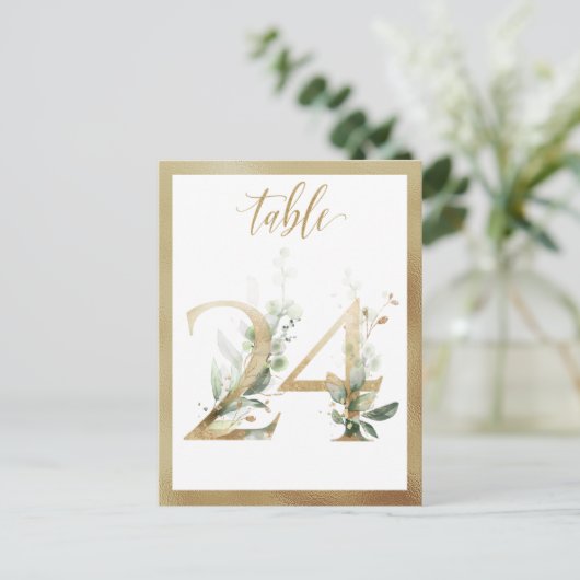 Greenery Foliage Gold Table Numbers, Tabel 24 Card Briefkaart (Staand voorkant)
