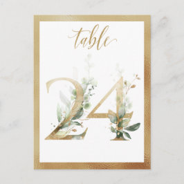 Greenery Foliage Gold Table Numbers, Tabel 24 Card Briefkaart