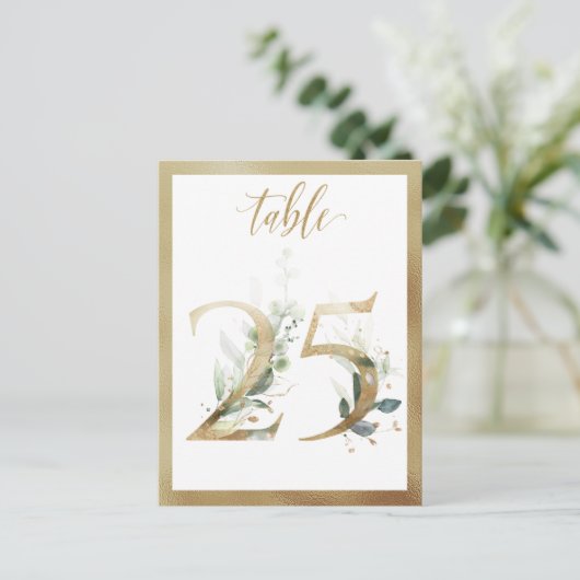 Greenery Foliage Gold Table Numbers, Tabel 25 Card Briefkaart (Staand voorkant)