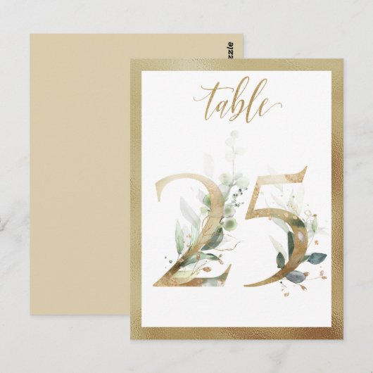 Greenery Foliage Gold Table Numbers, Tabel 25 Card Briefkaart (Voorkant / Achterkant)