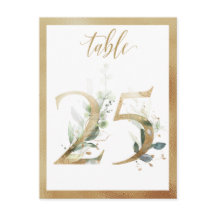 Greenery Foliage Gold Table Numbers, Tabel 25 Card
