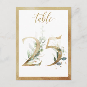 Greenery Foliage Gold Table Numbers, Tabel 25 Card Briefkaart