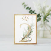 Greenery Foliage Gold Table Numbers, Tabel 2 Card Briefkaart (Staand voorkant)