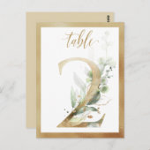 Greenery Foliage Gold Table Numbers, Tabel 2 Card Briefkaart (Voorkant / Achterkant)
