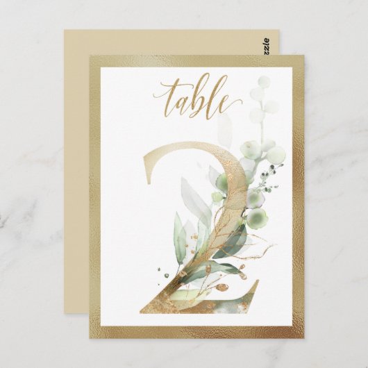 Greenery Foliage Gold Table Numbers, Tabel 2 Card Briefkaart (Voorkant / Achterkant)