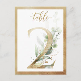 Greenery Foliage Gold Table Numbers, Tabel 2 Card Briefkaart